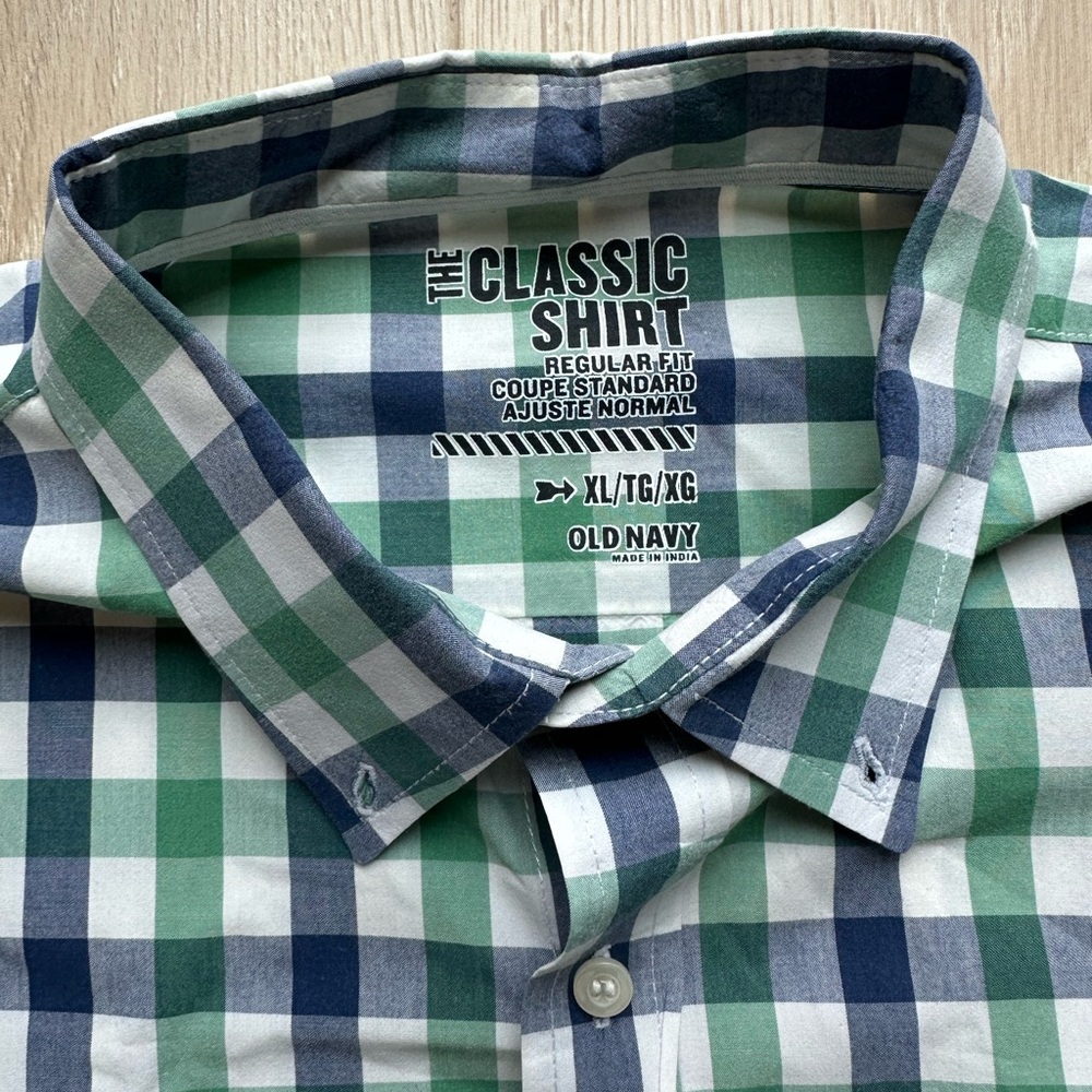 Old Navy Buffalo Plaid Button Up Shirt Men’s XL Green Classic Casual - Picture 3 of 5